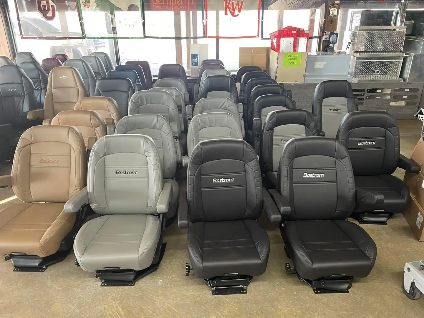 Bostrom black, tan, grey and maroon seats